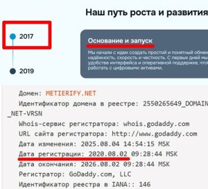 Фальшивый возраст сайта Metierify